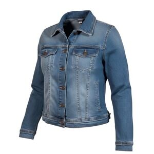 Red Star Womens Denim Jacket Sz Small Medium Wash Trucker Blue Stretch Cotton